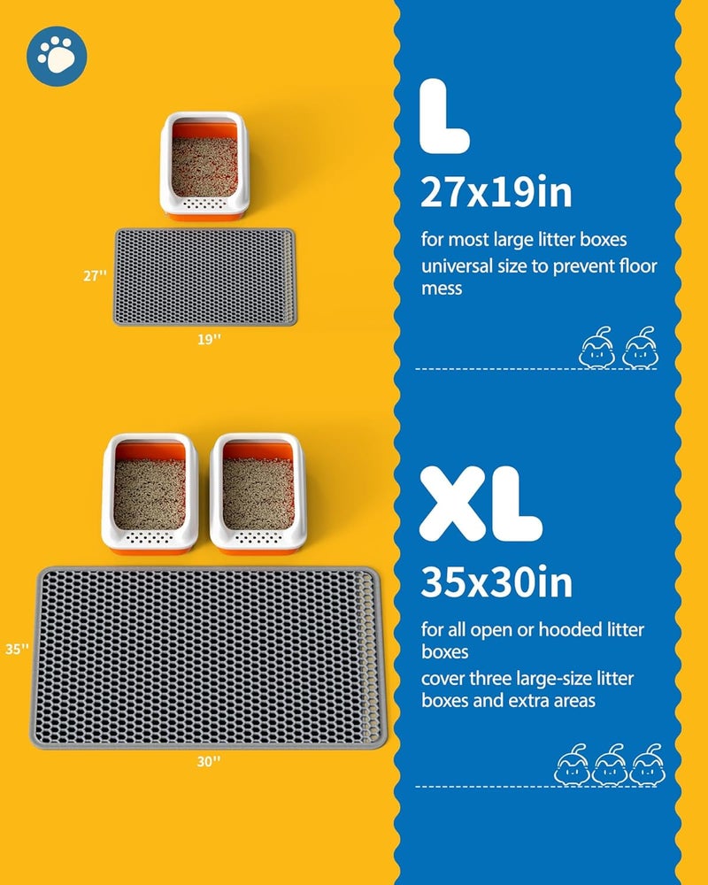 Powools 27" x 19" Cat Litter Mats (2-Pack) - Ultra-Large Litter Box Mats with Double Layers, Urine-Proof and Non-Slip Litter Trapping Mats, Easy to Clean Kitty Litter Mats for Floor, Scatter Control, Grey - Image 2